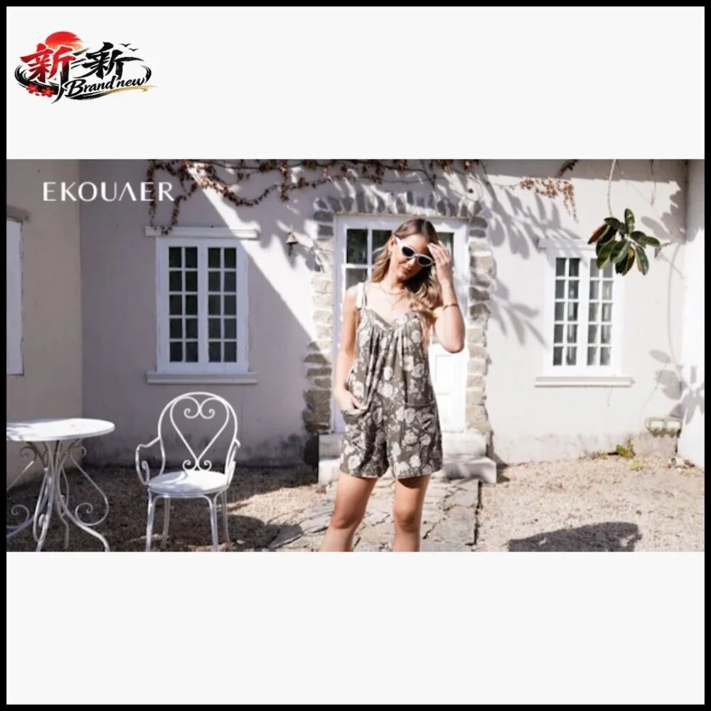 Polyester Spandex Romper with Adjustable Straps and Pockets
